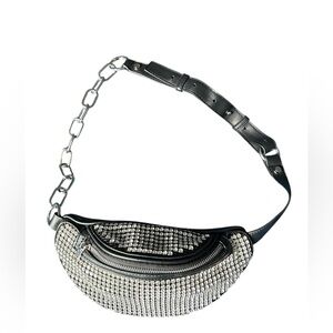 Justfab Rhinestone FannyPack/Croossbody bag. Black w/Rhinestones. Gently used